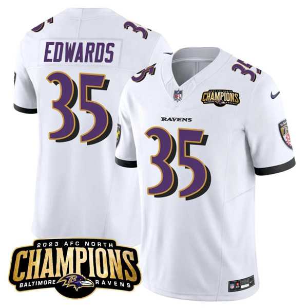 Men & Women & Youth Baltimore Ravens #35 Gus Edwards White 2023 F.U.S.E. AFC North Champions Vapor Limited Jersey,We sell and wholesale Men & Women & Youth Baltimore Ravens #35 Gus Edwards White 2023 F.U.S.E. AFC North Champions Vapor Limited Jersey on line form chian!